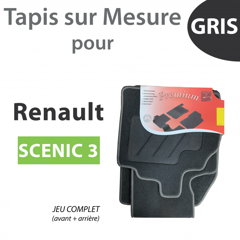  DBS - Tapis de voiture - Sur Mesure pour SCENIC 3 - Tapis de  sol antidérapant pour automobile - 3 pièces - Moquette Classic (2009 à 2016)