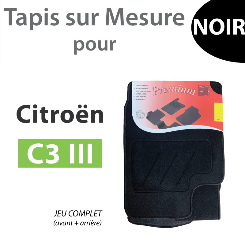 Tapis sur Mesure pour Citroën C3 III de 10-2016 à aujourd'hui, noir