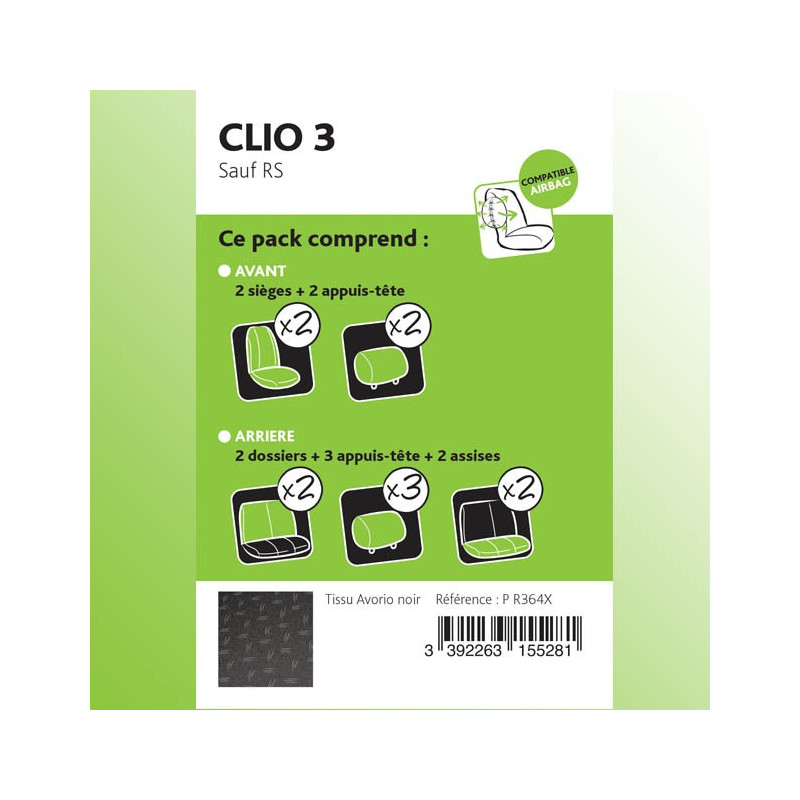Housse de sièges sur-mesure Premium CLIO 3
